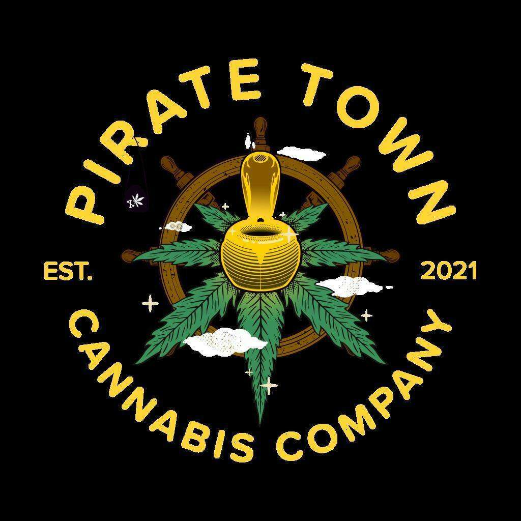 Pirate Town storefront banner - recreational marijuana dispensary