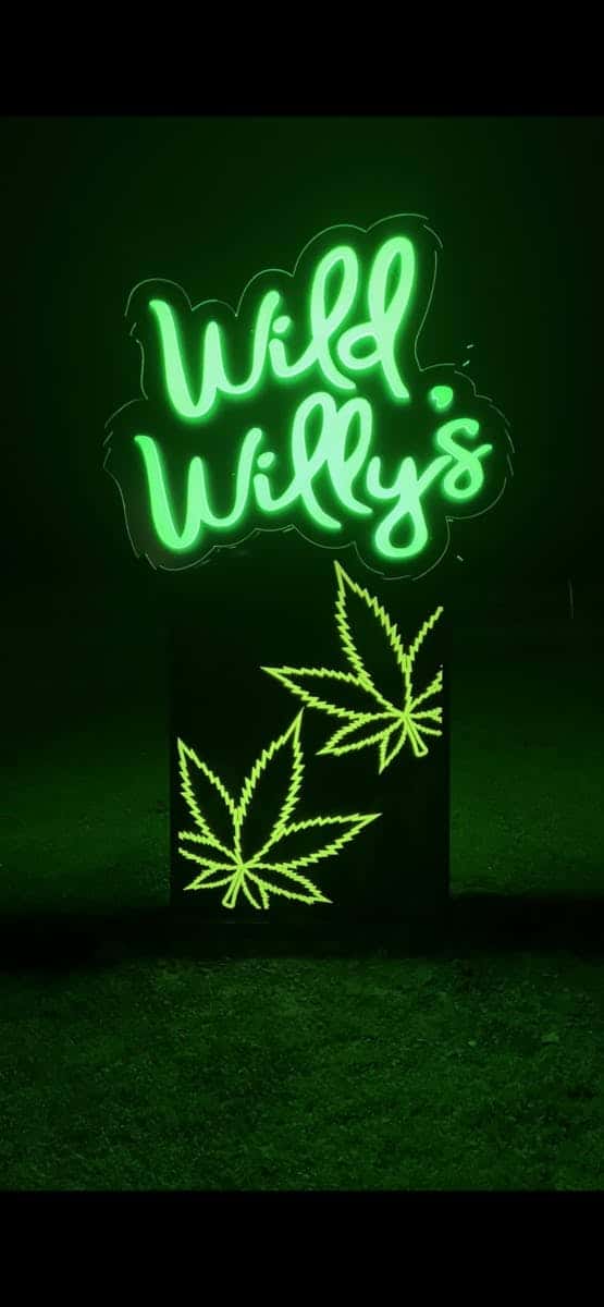 Wild Willy's Bud Pharmacy storefront banner - recreational marijuana dispensary