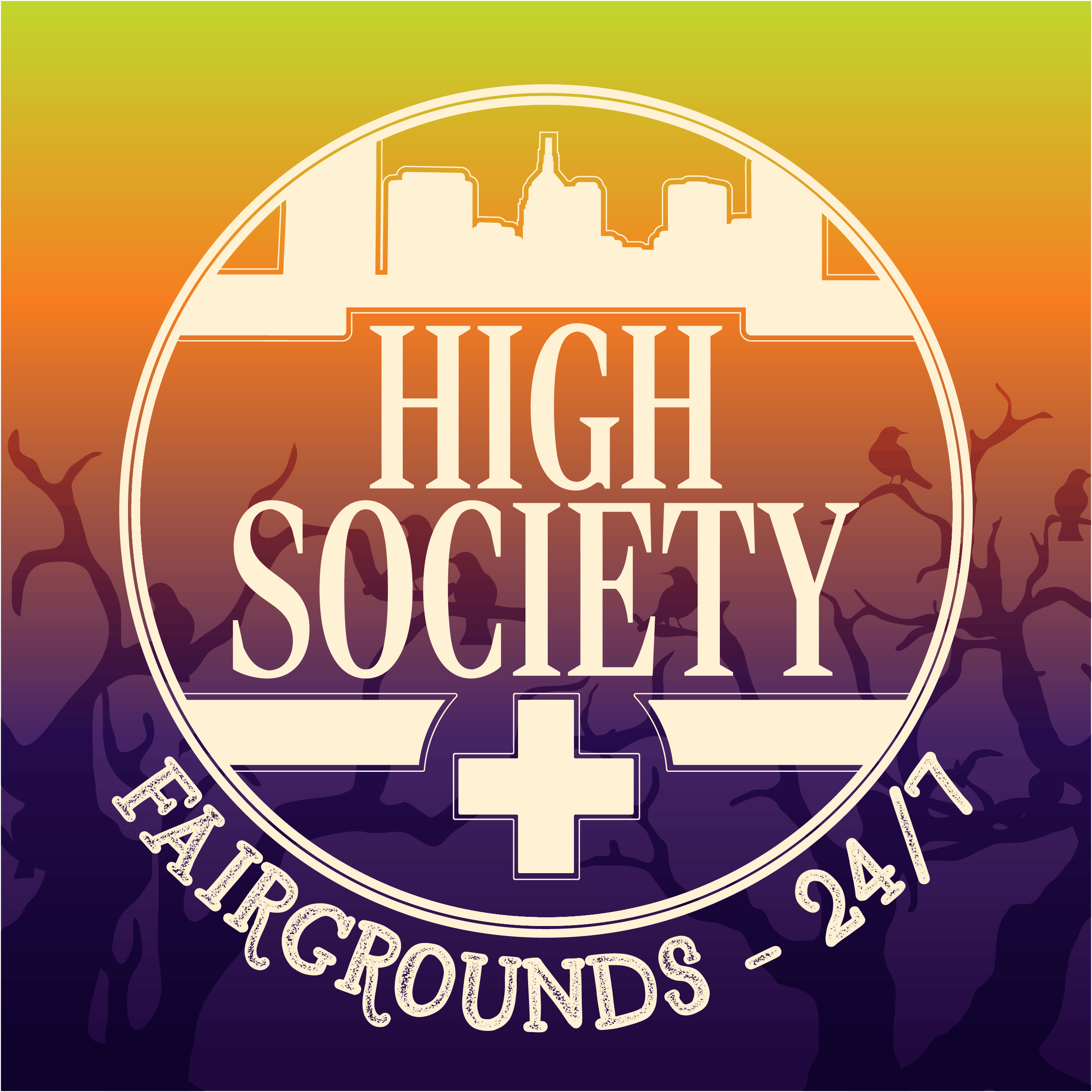 High Society - Fairgrounds 24/7 storefront banner - recreational marijuana dispensary