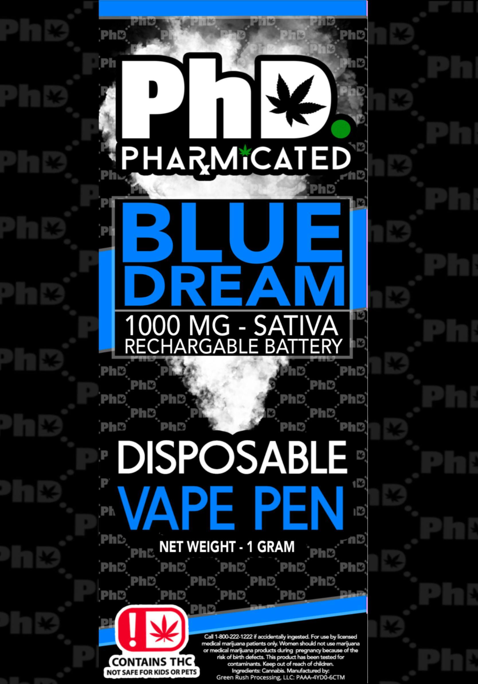 PhD Disposable D9 Vape Cart- 1000 mg - Blue Dream (S)