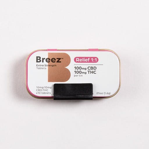 Breez Relief Tablet Tin | 1:1 THC:CBD
